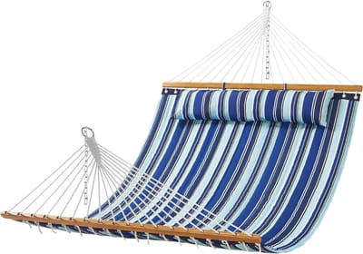 Dubbele Hangmat - Tweedepersoons Hangmat - Ontspannen in de tuin - Gewatteerd met hardhouten spreidstang - 310 cm lang