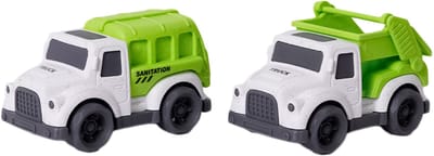 Speelgoedtopdeals - BIOplastic Truckset klein 2 - 10,5 cm - Duurzaam speelgoed - Kiepwagen - Vuilniswagen