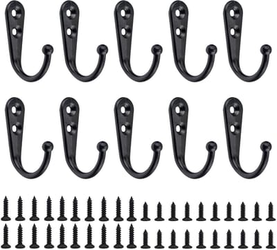 Dailygoods- Haken 10 Stuks - Retro Haken - Kledinghaken - Badkamerhaken - Mini-Wandhaken - Zinklegering - Duurzaam en Roestvrij - Wandhaak