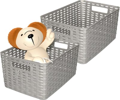 Plasticforte Opbergmand - 2x - Kastmand - rotan kunststof - zilver - 10 Liter - 22 x 33 x 16 cm