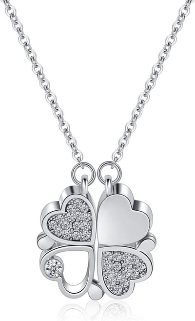 Juwelium Klavertje Vier Hartjes Ketting Verstelbaar 40 tot 45 cm met Zirkonia Kristallen in Luxe Sieradendoos met Rozen – Perfect Cadeau voor Vrouw, Vriendin, Moeder, Dochter