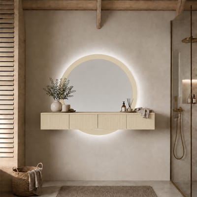 Milton & Oldbrook Hangende Kaptafel met Spiegel en Verlichting Laren Geelbeige