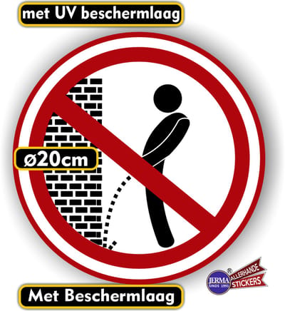 Jerma - Hier niet urineren - Wildplassen - Sticker – ⌀ 20 cm - Weerbestendig - Zelfklevend - Vinyl