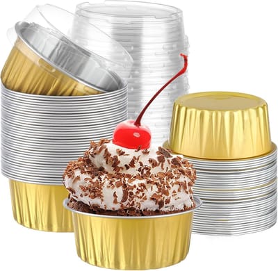 Daity 24 stuks - Hartvormige cakevormen - aluminium cupcakevormen met deksels - rode mini-folievormen - perfect voor Valentijnsdag en bruiloften