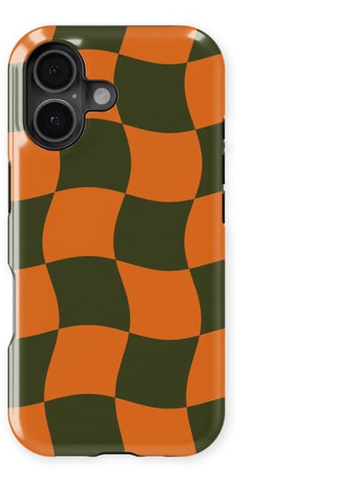 Checkered Warp Hoesje geschikt voor iPhone 17 | Geschikt Voor Mag | Uniek Design Hoesje | Beschermhoes geschikt voor iPhone 17 Pumpkin Pulse