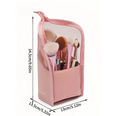 1 pièce Housse Rose pour Pinceaux de Maquillage avec Fermeture Éclair, Support Transparent Imperméable pour Pinceaux de Maquillage de Voyage, Sac Portable pour Pinceaux de Maquillage