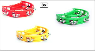 3x Tamboerijn half assortie kleuren - Themafeest - PVC - Tamboerijnen muziek feest thema party festival rood geel groen muziekinstrument