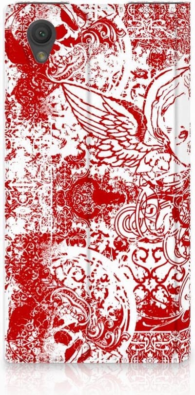 Mobiel BookCase Sony Xperia L1 Angel Skull Rood