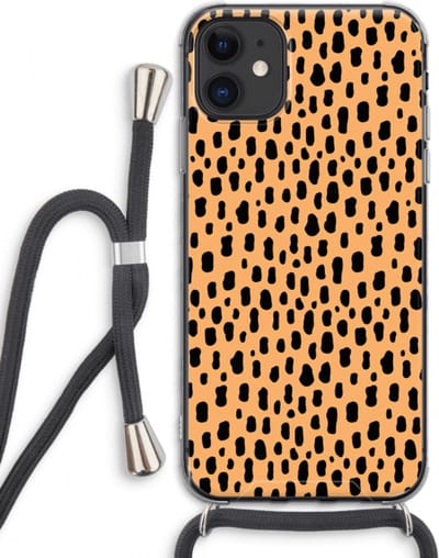 Case Company® - Hoesje met koord geschikt voor iPhone 11 hoesje met Koord - Panter - Telefoonhoesje met Zwart Koord - Bescherming aan alle Kanten en Over de Schermrand