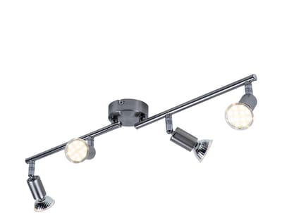 Spotlight strip LED plafondlamp woonkamer 4 vlammen, metaal zilver, 4x 4W 4x 320lm warm wit, L 60 cm