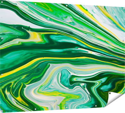 Gards Tuinposter Abstracte Kunst - Groen met Gele Verf - 160x120 cm - Tuindoek - Tuindecoratie - Wanddecoratie buiten - Tuinschilderij