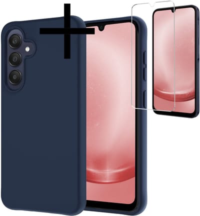 Hoesje - Met Screenprotector - Geschikt voor Samsung Galaxy A26 - Sterk & Shockproof - Back Cover - Siliconen Case - Telefoon Hoes - Donkerblauw