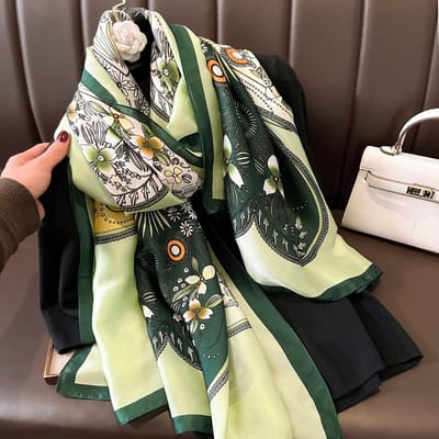 Zachte Imitatiezijde Sjaal 90x180 cm voor Dames - Hoofddoek, Bandana en Halsdoek-F-184 - Grass Green