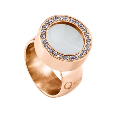 Quiges RVS Schroefsysteem Ring met Zirkonia Rosékleurig Glans 16mm met Verwisselbare Cat's Eye Beige 12mm Mini Munt