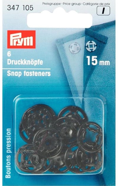 Aannaaidrukknopen kunststof rond 15 mm zwart 6 st. - Aannaaidrukknopen - Prym
