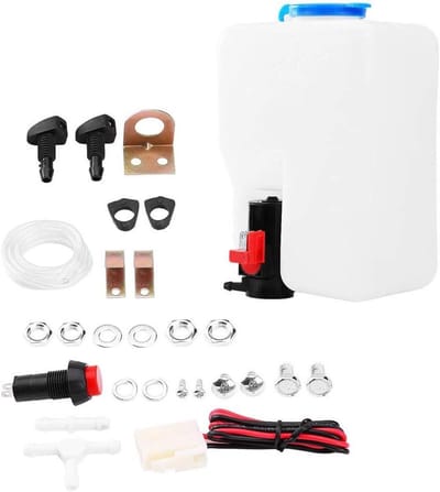 Ruitensproeierpomp Fles Kit - Reinigingsgereedschap Auto - Voorruit Reinigen - Universele Montagebeugel - 1.2 Liter - Wit