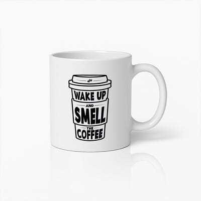 Koffiemok 330ml – "Word Wakker en Ruik de Koffie" Inspirerende Quote Beker – Leuk Cadeau voor Koffieliefhebbers