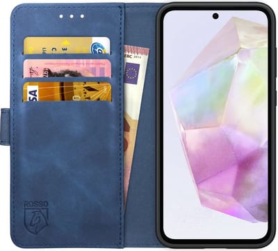 Rosso Element Geschikt voor Samsung Galaxy A35 | Portemonnee Hoesje | Wallet Book Case | 3 Pasjes | Magneetsluiting | Stand Functie | Blauw