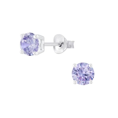 Joy|S - Zilveren rond oorbellen - 5 mm - zirkonia lavendel paars