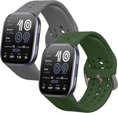 kwmobile 2x horlogebandjes geschikt voor Amazfit Bip 6 bandje - Smartwatch bandjes van TPU - Activity tracker horloge band in donkergroen / donkergrijs