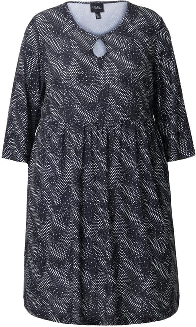 Ulla Popken - Dames - Longshirt grafische print A-lijn ronde hals 3/4-mouwen - Zwart - Maat 42+