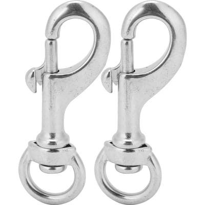 Lot de 2 mousquetons pivotants de plongée en acier inoxydable 316, 80 mm, à une extrémité white