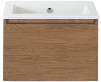 Frozen Badmeubelset 60 cm - Greeplijst in Kleur - Honey - Keramische Wastafel Wit Zonder Kraangat