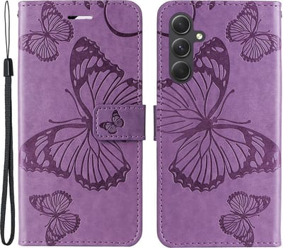 Coverup Hoesje - Geschikt voor Samsung Galaxy A55 Hoesje - Coverup Vlinders Book Case - Lila