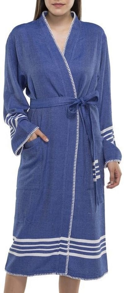 Lalay - hamam badjas Krem Sultan - royal blue - XXL - dames heren badjas - sauna badjas - dunne badjas - 100% gekamd katoen