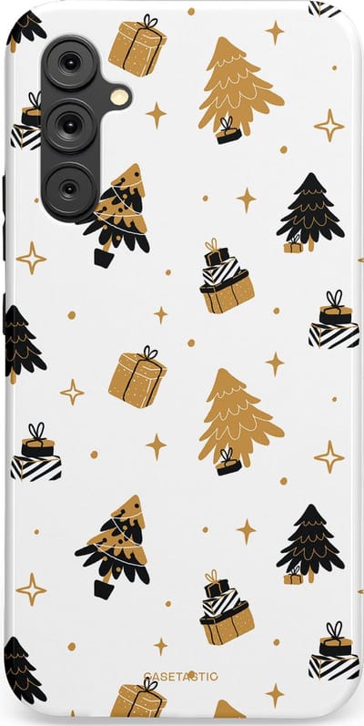 Casetastic hoesje geschikt voor Samsung Galaxy A34 (2023) 5G - Dubbellaagse bescherming - Kerst met Cadeautjes - Fashion Case - Wit Beige Donkergrijs