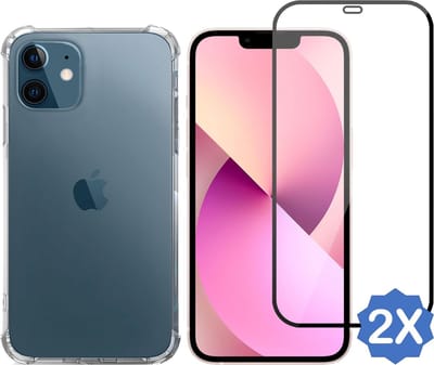 Geschikt voor iPhone 13 Hoesje - Shockproof Hoesje Transparant + 2x Full Beschermglas Screenprotector