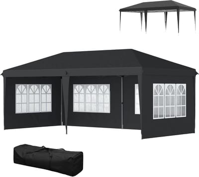 Opvouwbare Partytent - Pop-up Tent - Feestelijke Bijeenkomsten - Waterdicht UV-bescherming - 3x6 Meter - Zwart