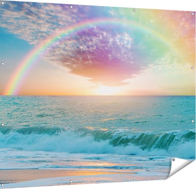 Gards Tuinposter Regenboog in het Water bij het Strand - 150x120 cm - Tuindoek - Tuindecoratie - Wanddecoratie buiten - Tuinschilderij