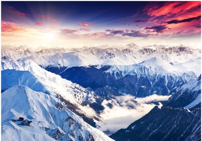 Fotobehangkoning - Behang - Vliesbehang - Fotobehang Magische Alpen - Berglandschap - Bergen - 100 x 70 cm