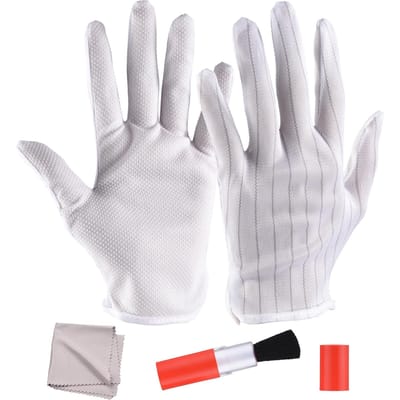 Kit de nettoyage d'appareil photo 3 en 1 avec 1 paire de gants antistatiques + 1 brosse de nettoyage + 1 chiffon de nettoyage pour multicolore