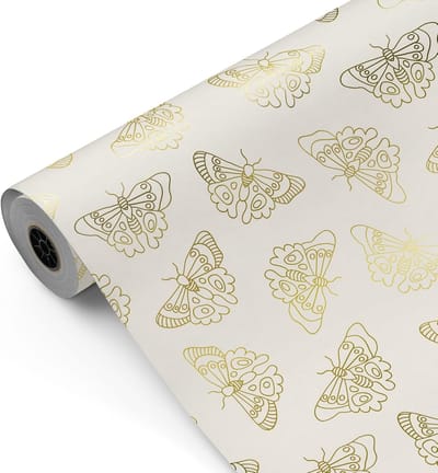 Inpakpapier Rol - Cadeaupapier - Winkel Presentatie - Extra Sterk Papier - 62cm x 100m - Goudkleurige Vlinders