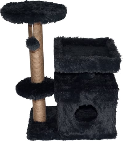 Topmast Krabpaal Fluffy Langhaar - Malmö - Antraciet - 72 x 39 x 87 cm - Made in EU - Krabpaal voor Katten - Met Kattenhuis - Sterk Sisal Touw