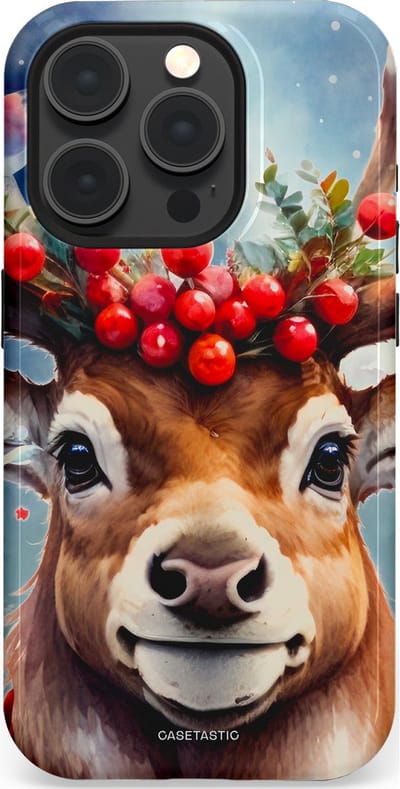 Casetastic hoesje geschikt voor Apple iPhone 15 Pro - MagSafe - Dubbellaagse bescherming - Rudolph het Kerst Rendier - Fashion Case - Zilver Taupe Donkergrijs Perzik