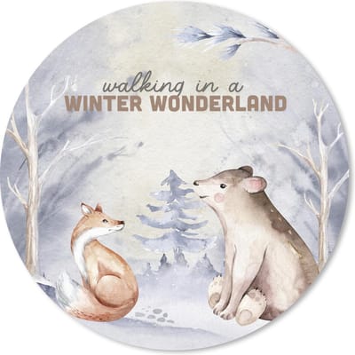 Muismat rond 20x20 cm - Mousepad Winter - Beer - Vos - Ronde muismatten - Kerst - Cadeau - Kerstcadeau voor mannen en voor vrouwen