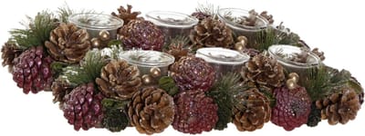 2x stuks kerst thema kaarsenhouders ornament roze/bruin nature 38 x 15 x 9,5 cm cm - Kerststukjes