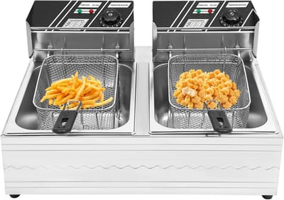 Elektrische Friteuse - Olie Frituurpan - Lekker Frituren - Traploze Temperatuur - 6 Liter Inhoud - Zilver