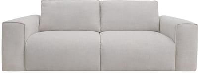 Vente-unique Driezitsslaapbank met snelle bedombouwfunctie in beige getextureerde stof - Slaapoppervlak 140 cm Matras 16 cm POGLO