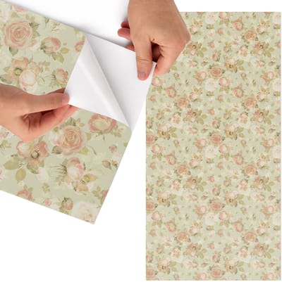 Tulup Meubelfolie - Bloemenpatroon Meubel Wrap Folie - 75x150 cm - Groente Meubelfolie - Wrapfolie Keuken - Vintage Meubelfolie - Decoratiefolie - Tafeldecoratie - Bloemen en planten