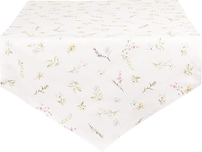 Clayre & Eef Tafelloper 50x160 cm Wit Roze Katoen Bloemen