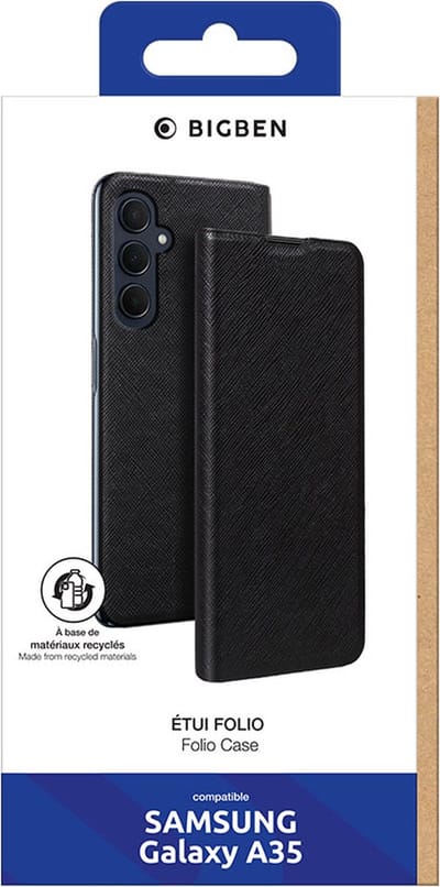 Bigben Connected, Hoesje geschikt voor Samsung Galaxy A35 - Folio Stand met Kaarthouder, Zwart