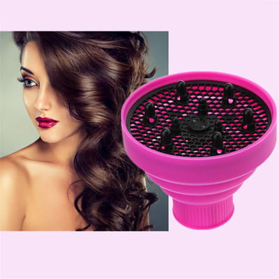 Diffuseur pour sèche-cheveux pliable Ionique Sèche-cheveux Séchage rapide Portable Voyage Pliant Léger Silicone rouge rose