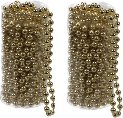 Kralenslinger - 2x stuks - goud - kunststof - 8 meter - kerstboomversiering - kerstversiering - kerstslingers