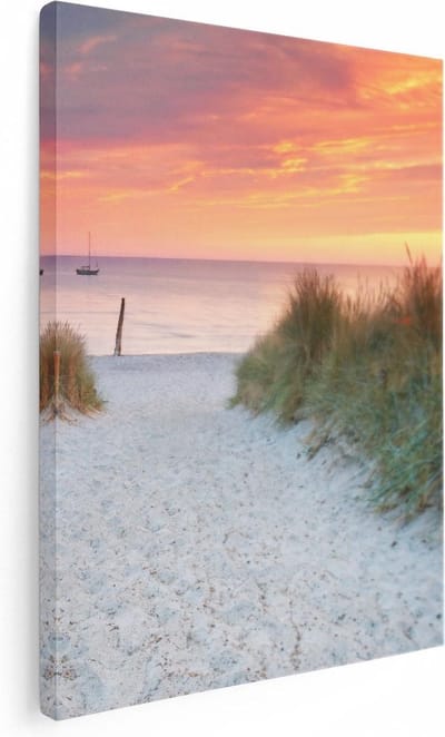 Artaza Canvas Schilderij Zonsondergang Strand - 30x40 cm - Klein - Wanddecoratie Zee - Muurdecoratie Duinen - Schilderijen Op Canvas