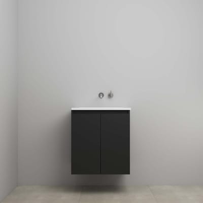 On-Line Onderkast - 60 cm - Bouwpakket - Greeploos 2 Deuren - Acryl Wastafel - zonder Kraangat - Mat Zwart