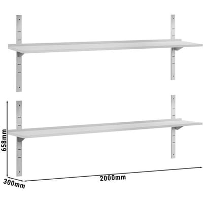 GGM Gastro Wandborde ECO - 2000x300mm - mit 2 Etagen Zilver